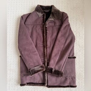 Women's Brown Pea Coat with Fur Trim